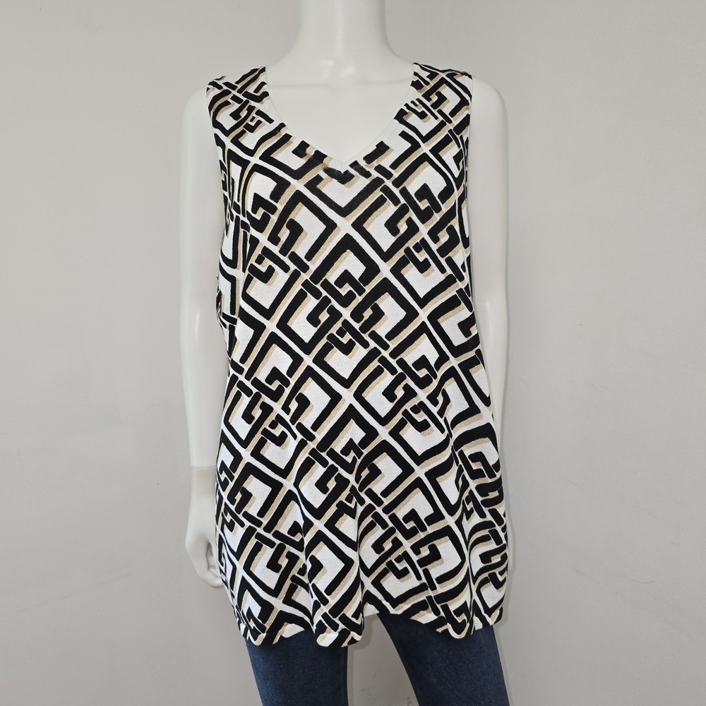 Chicos Sweater Top Size 3 XL Geometric Print Sleeveless Stretch V-neck Casual